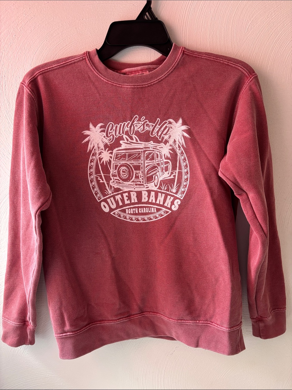 Surf’s Up Outer Banks NC Mauve Vintage Sweatshirt Size L Youth